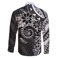 Polynesian Pattern With Plumeria Flowers Family Matching Off The Shoulder Long Sleeve Dress and Hawaiian Shirt Black LT05 - Polynesian Pride