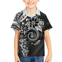 Polynesian Pattern With Plumeria Flowers Family Matching Off The Shoulder Long Sleeve Dress and Hawaiian Shirt Black LT05 Son's Shirt Black - Polynesian Pride