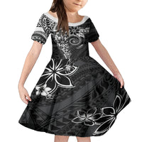 Polynesian Pattern With Plumeria Flowers Family Matching Off Shoulder Maxi Dress and Hawaiian Shirt Black LT05 Daughter's Dress Black - Polynesian Pride