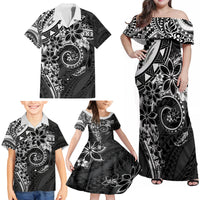 Polynesian Pattern With Plumeria Flowers Family Matching Off Shoulder Maxi Dress and Hawaiian Shirt Black LT05 - Polynesian Pride