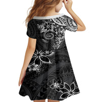 Polynesian Pattern With Plumeria Flowers Family Matching Off Shoulder Short Dress and Hawaiian Shirt Black LT05 - Polynesian Pride