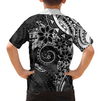 Polynesian Pattern With Plumeria Flowers Family Matching Summer Maxi Dress and Hawaiian Shirt Black LT05 - Polynesian Pride