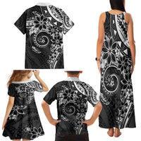 Polynesian Pattern With Plumeria Flowers Family Matching Tank Maxi Dress and Hawaiian Shirt Black LT05 - Polynesian Pride