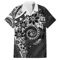 Polynesian Pattern With Plumeria Flowers Family Matching Tank Maxi Dress and Hawaiian Shirt Black LT05 Dad's Shirt - Short Sleeve Black - Polynesian Pride