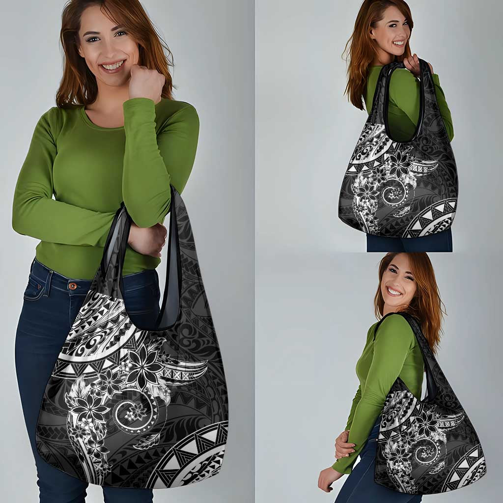 Polynesian Pattern With Plumeria Flowers Grocery Bag Black