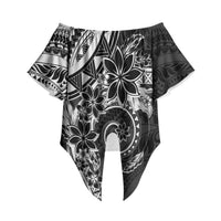 Polynesian Pattern With Plumeria Flowers Off Shoulder Wrap Waist Top Black LT05 Black - Polynesian Pride