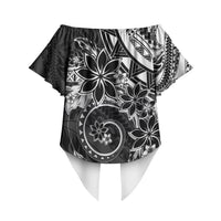 Polynesian Pattern With Plumeria Flowers Off Shoulder Wrap Waist Top Black LT05 - Polynesian Pride