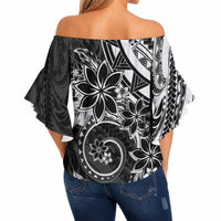 Polynesian Pattern With Plumeria Flowers Off Shoulder Wrap Waist Top Black LT05 - Polynesian Pride