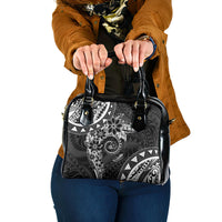 Polynesian Pattern With Plumeria Flowers Shoulder Handbag Black