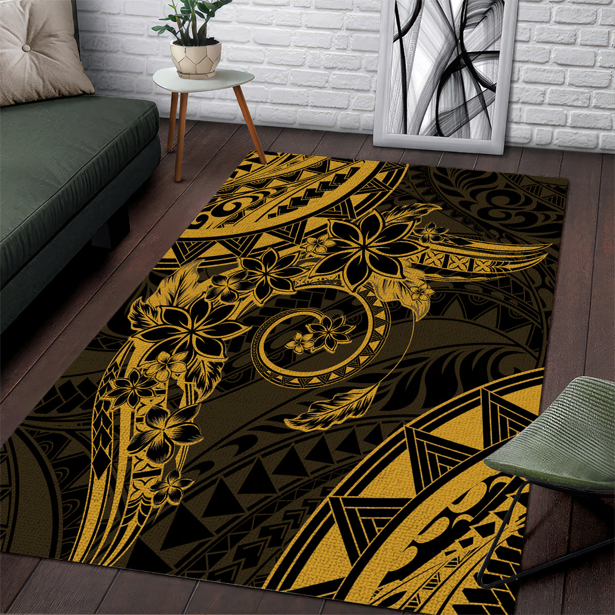 Polynesian Sunset Plumeria Area Rug Gold Polynesian Tattoo LT05 Gold - Polynesian Pride