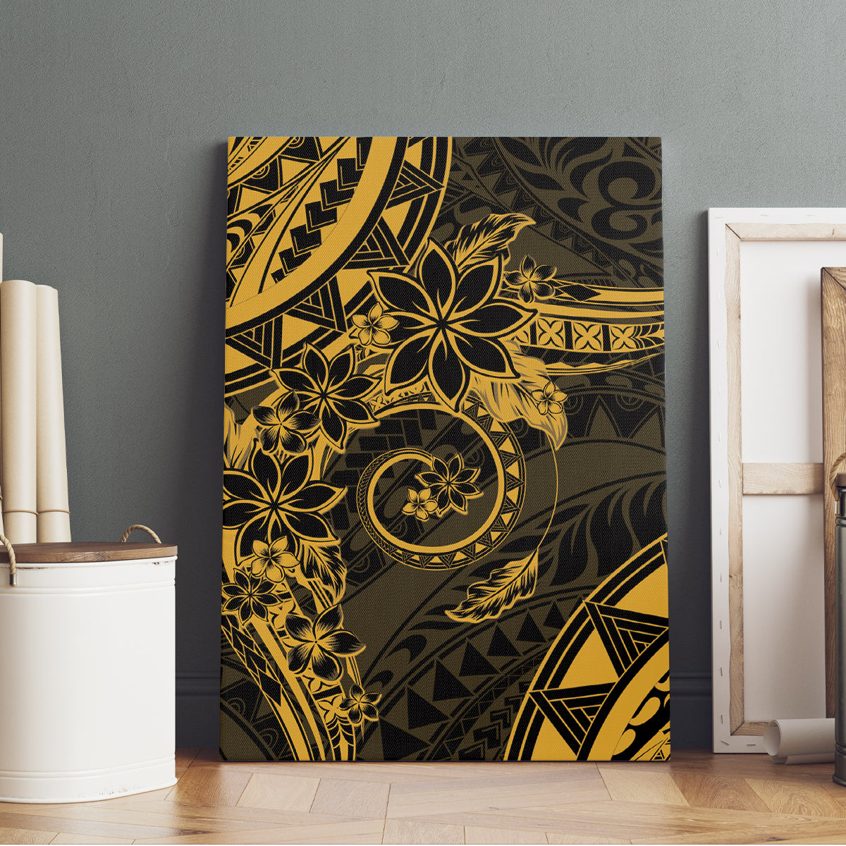 Polynesian Sunset Plumeria Canvas Wall Art Gold Polynesian Tattoo LT05 - Polynesian Pride