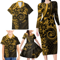 Polynesian Sunset Plumeria Family Matching Long Sleeve Bodycon Dress and Hawaiian Shirt Gold Polynesian Tattoo LT05 - Polynesian Pride
