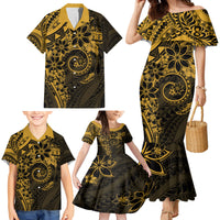 Polynesian Sunset Plumeria Family Matching Mermaid Dress and Hawaiian Shirt Gold Polynesian Tattoo LT05 - Polynesian Pride