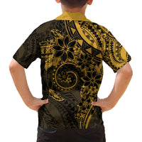 Polynesian Sunset Plumeria Family Matching Off The Shoulder Long Sleeve Dress and Hawaiian Shirt Gold Polynesian Tattoo LT05 - Polynesian Pride