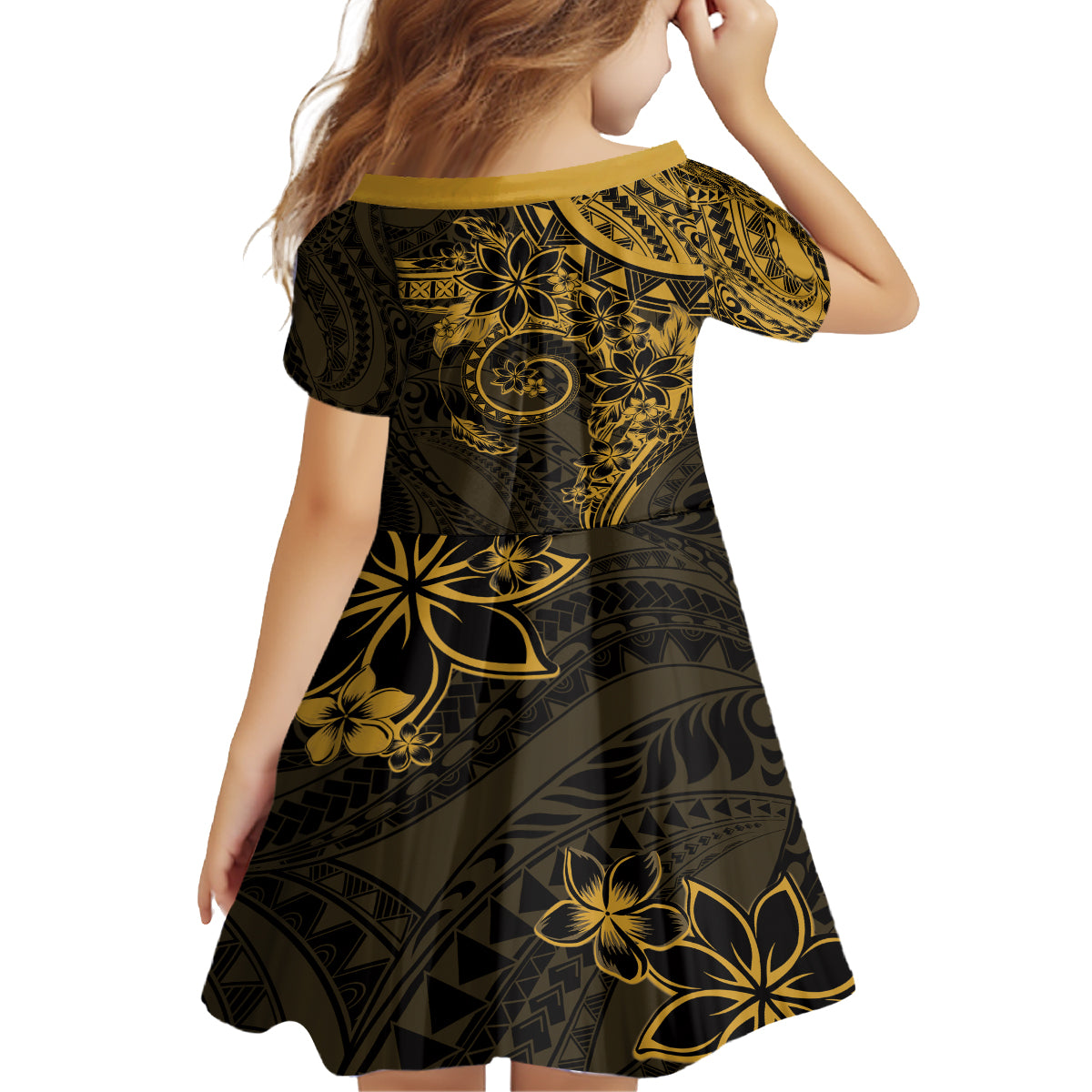 Polynesian Sunset Plumeria Family Matching Off Shoulder Maxi Dress and Hawaiian Shirt Gold Polynesian Tattoo LT05 - Polynesian Pride