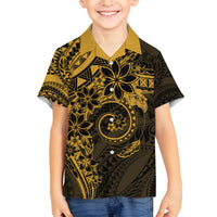 Polynesian Sunset Plumeria Family Matching Off Shoulder Short Dress and Hawaiian Shirt Gold Polynesian Tattoo LT05 Son's Shirt Gold - Polynesian Pride