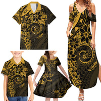 Polynesian Sunset Plumeria Family Matching Summer Maxi Dress and Hawaiian Shirt Gold Polynesian Tattoo LT05 - Polynesian Pride