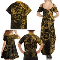Polynesian Sunset Plumeria Family Matching Summer Maxi Dress and Hawaiian Shirt Gold Polynesian Tattoo LT05 - Polynesian Pride
