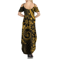 Polynesian Sunset Plumeria Family Matching Summer Maxi Dress and Hawaiian Shirt Gold Polynesian Tattoo LT05 - Polynesian Pride