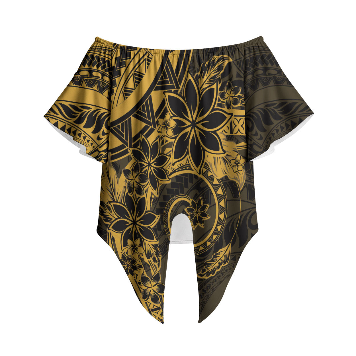 Polynesian Sunset Plumeria Off Shoulder Wrap Waist Top Gold Polynesian Tattoo LT05 Gold - Polynesian Pride
