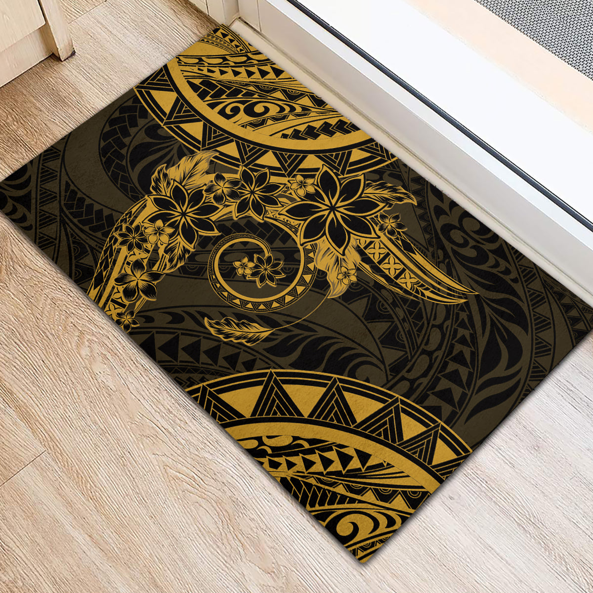 Polynesian Sunset Plumeria Rubber Doormat Gold Polynesian Tattoo