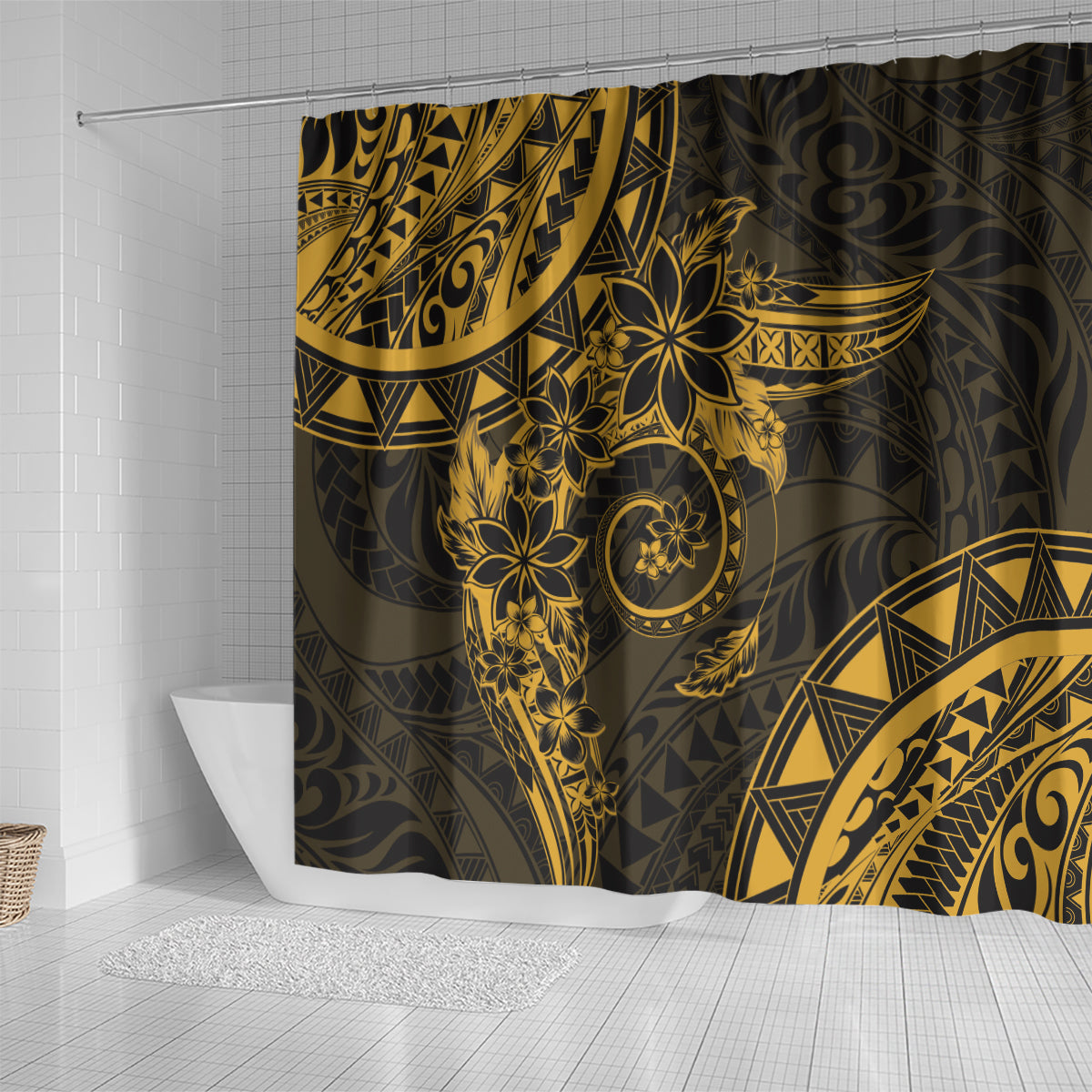 Polynesian Sunset Plumeria Shower Curtain Gold Polynesian Tattoo LT05 - Polynesian Pride