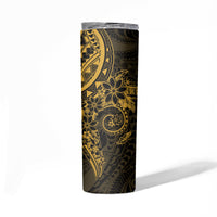 Gold Polynesian Pattern With Plumeria Flowers Skinny Tumbler