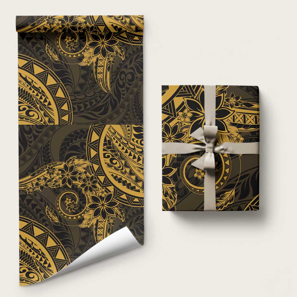 Polynesian Sunset Plumeria Wrapping Paper Gold Polynesian Tattoo LT05 58" × 23" Gold - Polynesian Pride