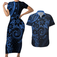 Polynesian Sunset Plumeria Couples Matching Short Sleeve Bodycon Dress and Hawaiian Shirt Navy Polynesian Tattoo LT05 Navy - Polynesian Pride