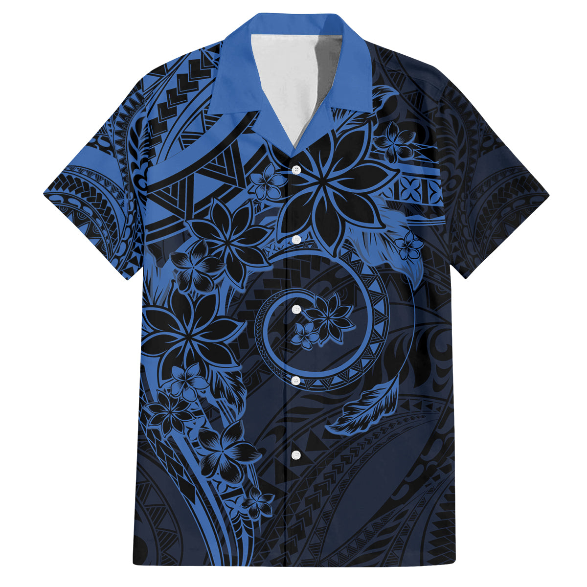 Polynesian Sunset Plumeria Family Matching Long Sleeve Bodycon Dress and Hawaiian Shirt Navy Polynesian Tattoo LT05 Dad's Shirt - Short Sleeve Navy - Polynesian Pride