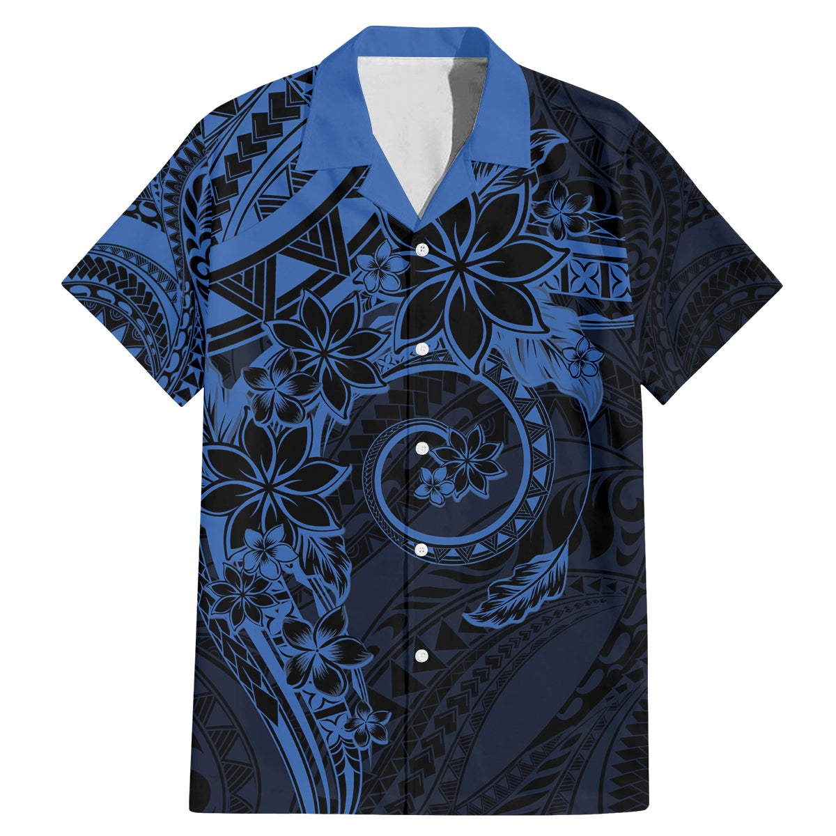 Polynesian Sunset Plumeria Family Matching Mermaid Dress and Hawaiian Shirt Navy Polynesian Tattoo LT05 Dad's Shirt - Short Sleeve Navy - Polynesian Pride