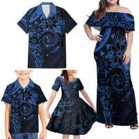 Polynesian Sunset Plumeria Family Matching Off Shoulder Maxi Dress and Hawaiian Shirt Navy Polynesian Tattoo LT05 - Polynesian Pride