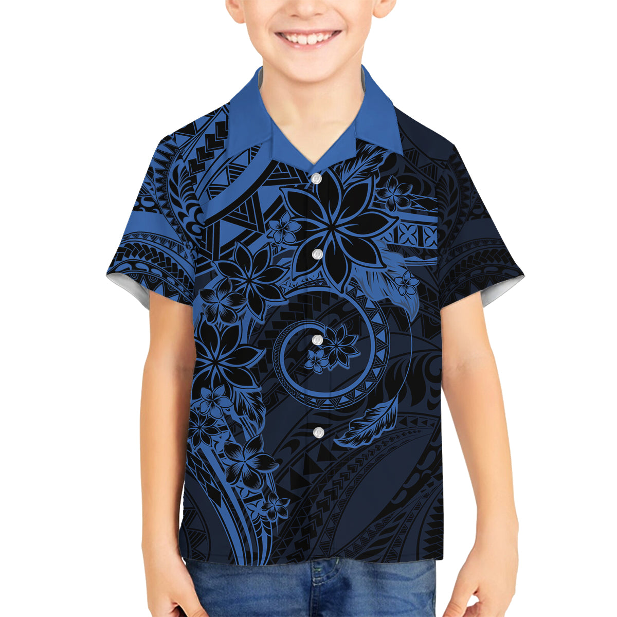 Polynesian Sunset Plumeria Family Matching Off Shoulder Maxi Dress and Hawaiian Shirt Navy Polynesian Tattoo LT05 Son's Shirt Navy - Polynesian Pride