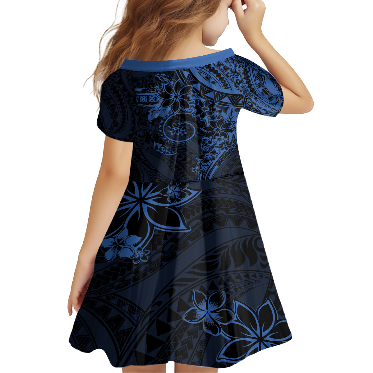 Polynesian Sunset Plumeria Family Matching Off Shoulder Short Dress and Hawaiian Shirt Navy Polynesian Tattoo LT05 - Polynesian Pride