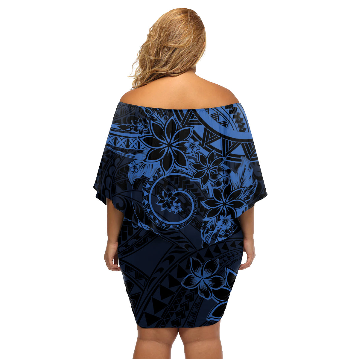 Polynesian Sunset Plumeria Family Matching Off Shoulder Short Dress and Hawaiian Shirt Navy Polynesian Tattoo LT05 - Polynesian Pride