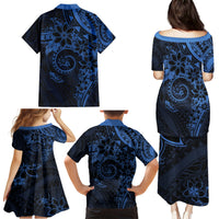 Polynesian Sunset Plumeria Family Matching Puletasi and Hawaiian Shirt Navy Polynesian Tattoo LT05 - Polynesian Pride