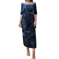 Polynesian Sunset Plumeria Family Matching Puletasi and Hawaiian Shirt Navy Polynesian Tattoo LT05 Mom's Dress Navy - Polynesian Pride