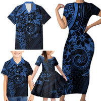 Polynesian Sunset Plumeria Family Matching Short Sleeve Bodycon Dress and Hawaiian Shirt Navy Polynesian Tattoo LT05 - Polynesian Pride