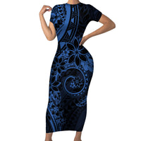 Polynesian Sunset Plumeria Family Matching Short Sleeve Bodycon Dress and Hawaiian Shirt Navy Polynesian Tattoo LT05 Mom's Dress Navy - Polynesian Pride