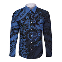 Polynesian Sunset Plumeria Long Sleeve Button Shirt Navy Polynesian Tattoo LT05 Unisex Navy - Polynesian Pride