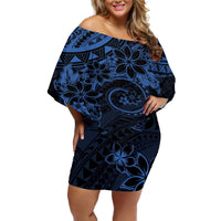 Polynesian Sunset Plumeria Off Shoulder Short Dress Navy Polynesian Tattoo LT05 Women Navy - Polynesian Pride