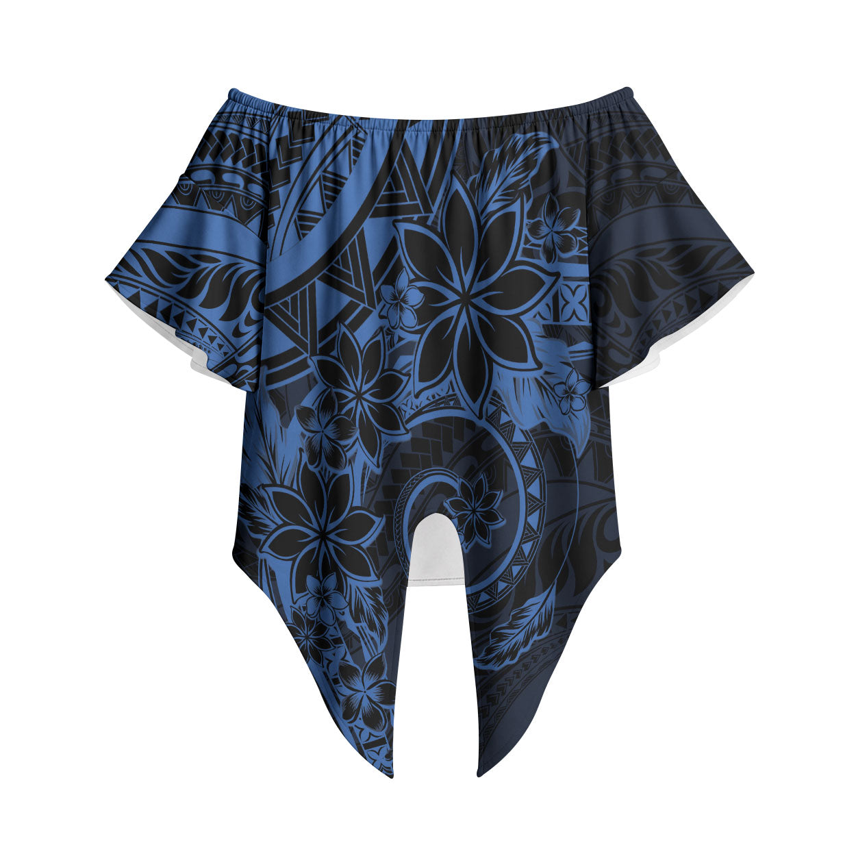 Polynesian Sunset Plumeria Off Shoulder Wrap Waist Top Navy Polynesian Tattoo LT05 Navy - Polynesian Pride