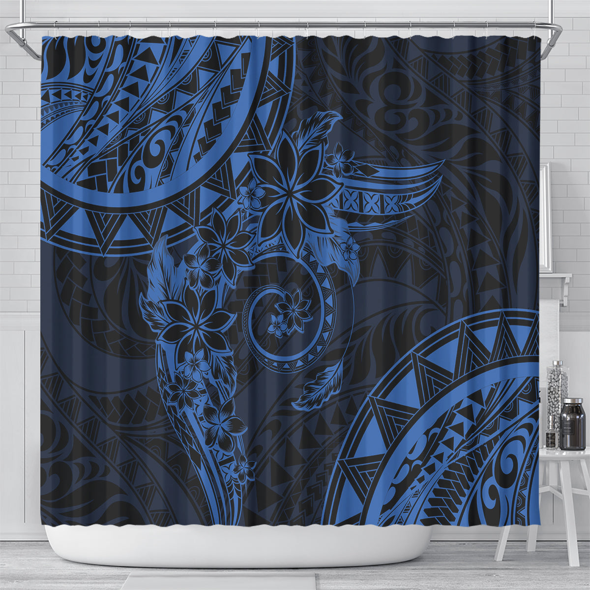 Polynesian Sunset Plumeria Shower Curtain Navy Polynesian Tattoo LT05 - Polynesian Pride