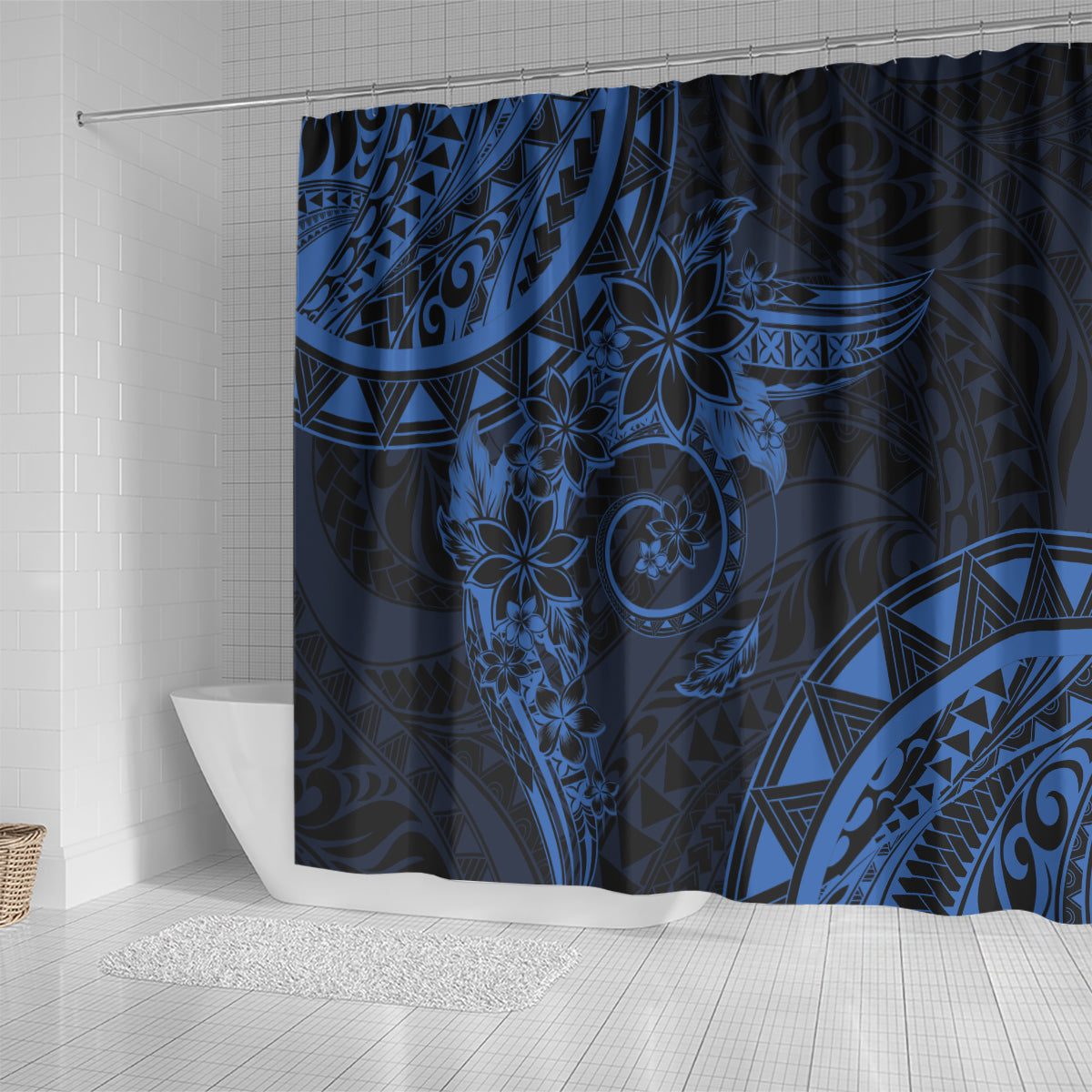 Polynesian Sunset Plumeria Shower Curtain Navy Polynesian Tattoo LT05 - Polynesian Pride