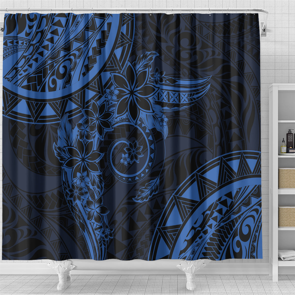 Polynesian Sunset Plumeria Shower Curtain Navy Polynesian Tattoo LT05 - Polynesian Pride
