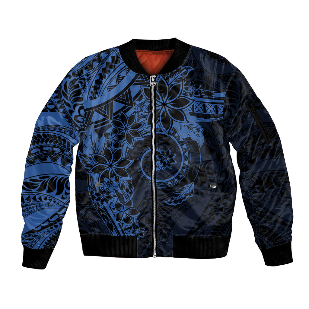 Polynesian Sunset Plumeria Sleeve Zip Bomber Jacket Navy Polynesian Tattoo LT05 Unisex Navy - Polynesian Pride