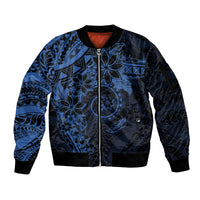 Polynesian Sunset Plumeria Sleeve Zip Bomber Jacket Navy Polynesian Tattoo LT05 Unisex Navy - Polynesian Pride