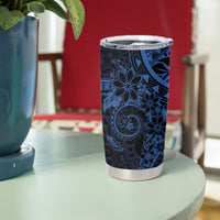 Navy Polynesian Pattern With Plumeria Flowers Tumbler Cup