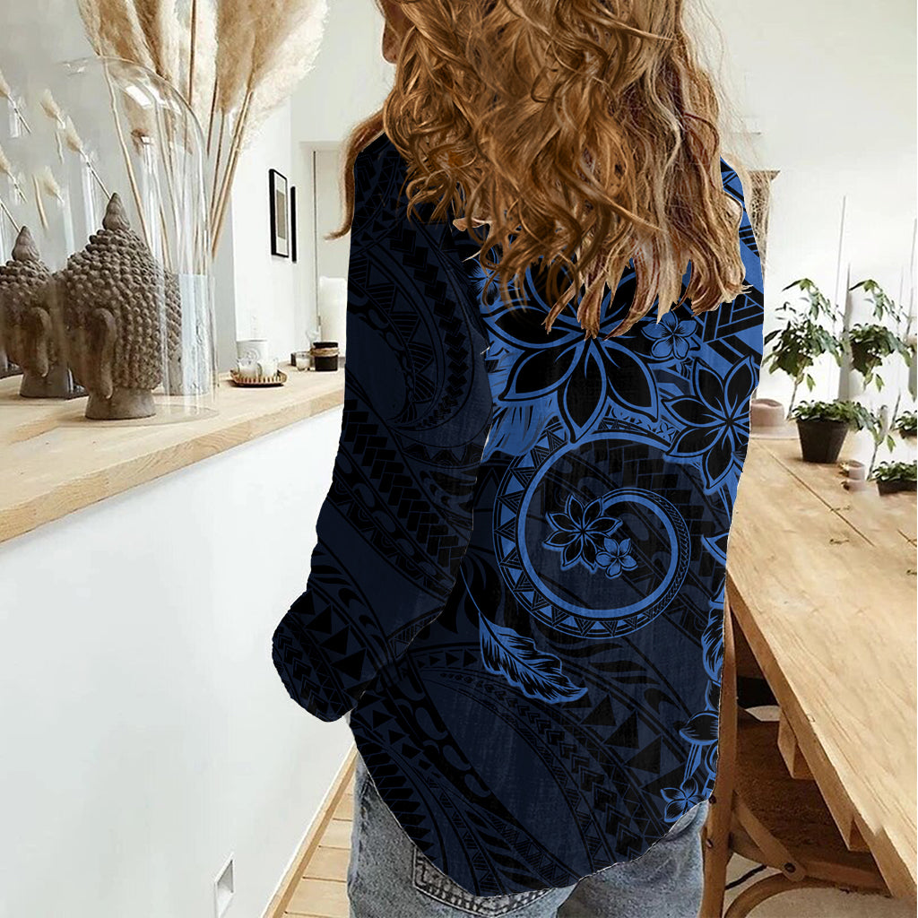 Polynesian Sunset Plumeria Women Casual Shirt Navy Polynesian Tattoo LT05 - Polynesian Pride