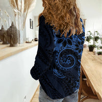 Polynesian Sunset Plumeria Women Casual Shirt Navy Polynesian Tattoo LT05 - Polynesian Pride